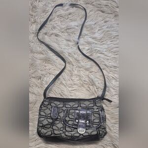 Gray Patterned Crossbody Bag with Black Trim